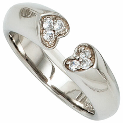 Ring "Herzen" offen 925 Silber mit 6 Zirkonia weiß