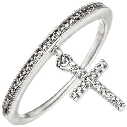 Ring mit Kreuz-Anhänger 925 Silber und Zirkonia