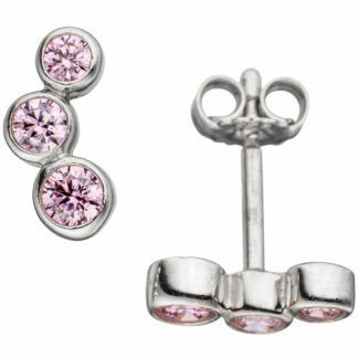 Ohrstecker "Trilogie" 925 Silber mit Zirkonia rosa