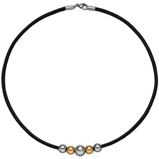 Collier/Nappa-Leder "Kugeln" Edelstahl und 8 Zirkonia weiß