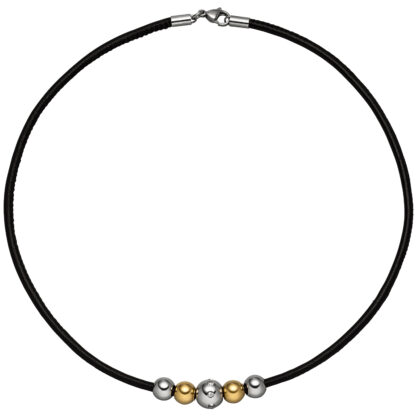 Collier/Nappa-Leder "Kugeln" Edelstahl und 8 Zirkonia weiß