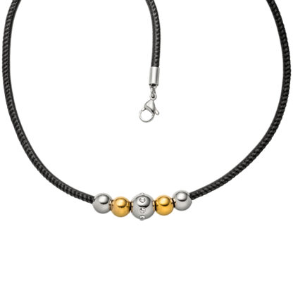 Collier/Nappa-Leder "Kugeln" Edelstahl und 8 Zirkonia weiß – Bild 2