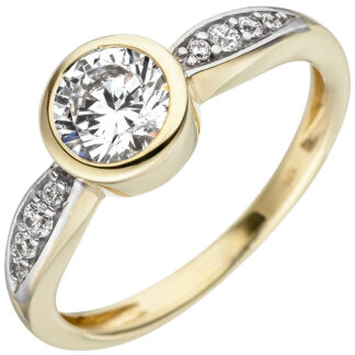 Ring 333 Gelbgold bicolor mit 9 Zirkonia weiß
