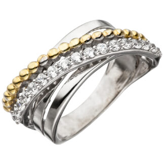 Ring Bicolor 925 Silber/teilvergoldet mit Zirkonia