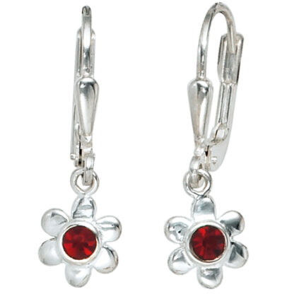 Kinder Boutons "Blume" 925 Silber mit Glasstein rot