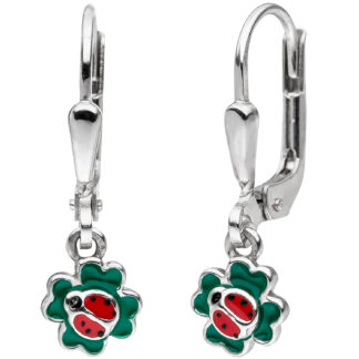 Kinder Boutons "Marienkäfer auf Kleeblatt" 925 Silber grün, rot, schwarz