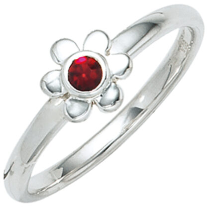 Kinder Ring "Blume" 925 Silber mit Glasstein rot