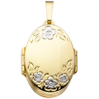 Medaillon oval "Blumen-Design" 333 Gelbgold bicolor