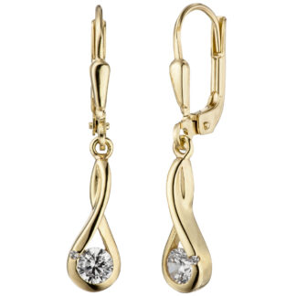 Boutons 333 Gelbgold mit 2 Zirkonia weiß Design Schlaufe