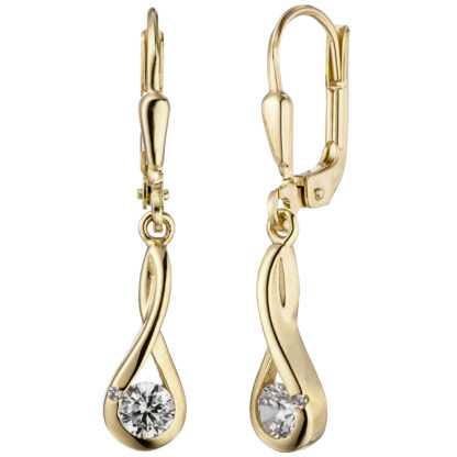 Boutons 333 Gelbgold mit 2 Zirkonia weiß Design Schlaufe