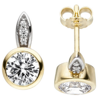 Ohrstecker 375 Gelbgold bicolor mit 8 Zirkonia weiß