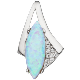 Anhänger 925 Silber mit Opal (synth.) hellblau und Zirkonia weiß