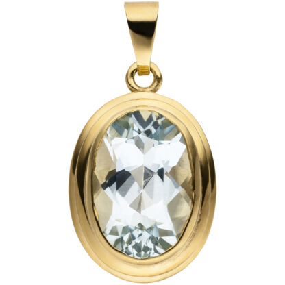 Anhänger oval 585 Gelbgold mit Aquamarin