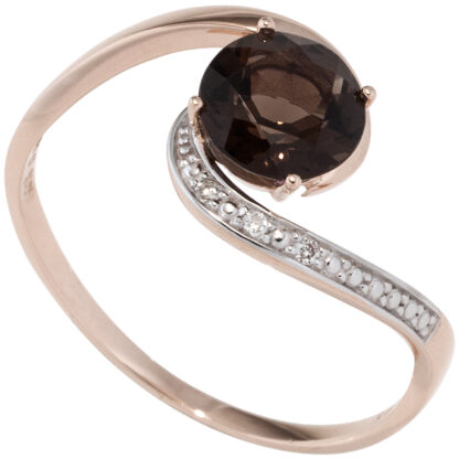 Ring 585 Rotgold Bicolor mit Rauchquarz und Brillanten