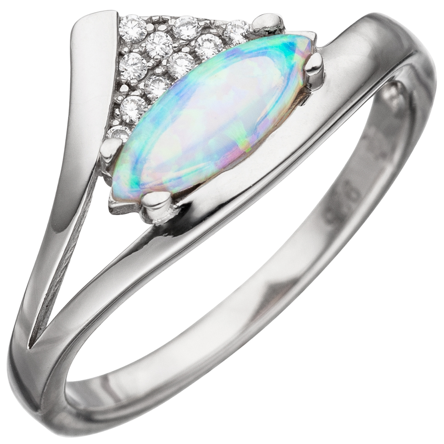 Ring 925 Silber Mit Opal synth Hellblau Und Zirkonia Wei Marinas Ring 925 Silber Mit Opal synth Hellblau Und Zirkonia Wei Marinas
