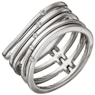 Ring mehrbahnig 925 Silber mit 5 Zirkonia weiß