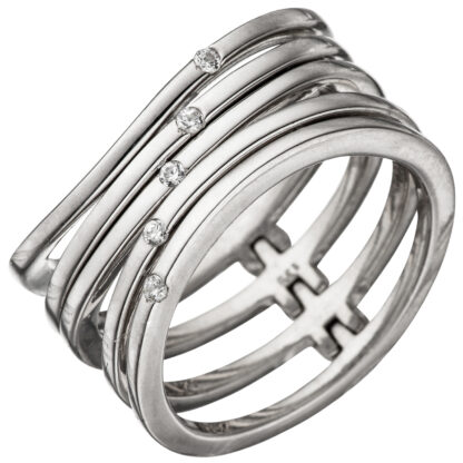 Ring mehrbahnig 925 Silber mit 5 Zirkonia weiß