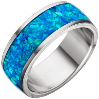 Ring Edelstahl mit Opal (synth.) blau
