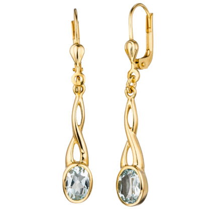 Boutons 585 Gelbgold mit 2 Aquamarinen oval