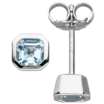 Ohrstecker achteckig 925 Silber mit Blautopasen