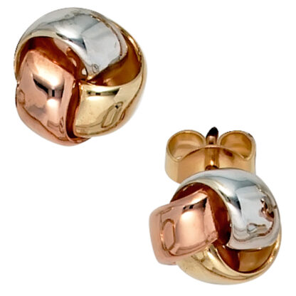 Knoten-Ohrstecker tricolor 585 Gold