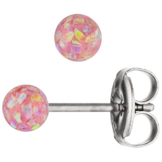 Kugel-Ohrstecker Edelstahl mit Opalen (synth.) rosa