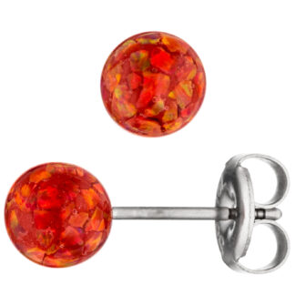 Kugel-Ohrstecker Edelstahl mit Opalen (synth.) rot