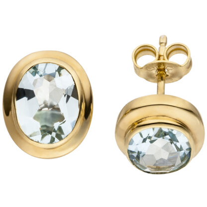 Ohrstecker oval 585 Gelbgold mit 2 Aquamarinen