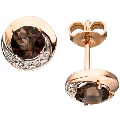 Ohrstecker 585 Rotgold mit Rauchquarzen und Brillanten