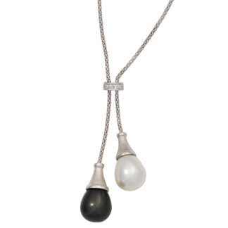 Collier 925 Silber mit Zirkonia und 2 Perlen (synth.)
