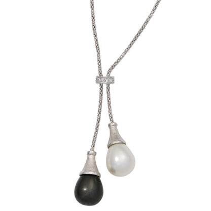 Collier 925 Silber mit Zirkonia und 2 Perlen (synth.)