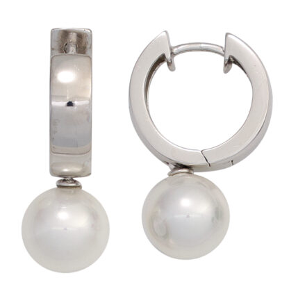 Creolen 925 Silber mit 2 weißen Perlen (synth.) – Bild 2