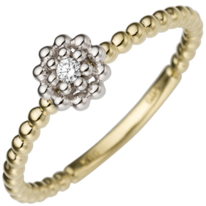 Ring "Blume" 585 Gelb-/Weißgold mit Brillant Kügelchen-Design