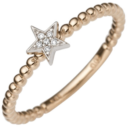 Ring "Stern" 585 Rot-/Weißgold mit Brillanten Kügelchen-Design