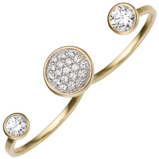 Zweifinger Ring 333 Gelbgold mit 21 Zirkonia weiß