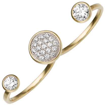 Zweifinger Ring 333 Gelbgold mit 21 Zirkonia weiß