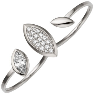 Zweifinger Ring 333 Weißgold mit 20 Zirkonia weiß Navette
