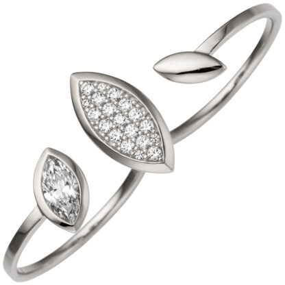 Zweifinger Ring 333 Weißgold mit 20 Zirkonia weiß Navette