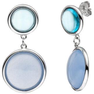 Ohrstecker 925 Silber mit 2 Blautopasen (synth.) und 2 Chalcedonen (synth.)