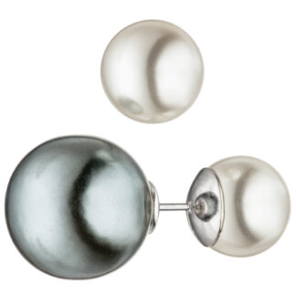Ohrstecker "Doubleface" 925 Silber mit 4 Perlen (synth.) in weiß und grau