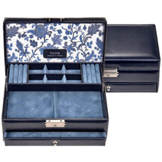 Sacher Schmuckkasten "Florage" Leder dunkelblau