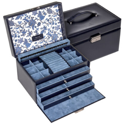 Sacher Schmuckkoffer "Florage" Leder blau mit Blumen-Dekor und Schloss – Bild 6