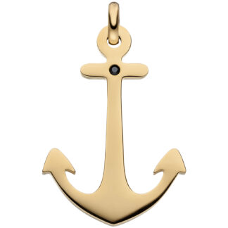 Anhänger "Anker" Edelstahl/PVD gelbgoldfarben mit Zirkonia schwarz