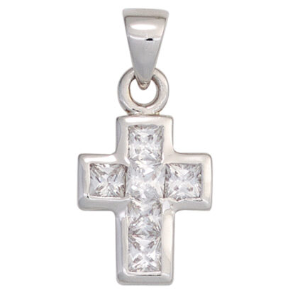 Kreuz-Anhänger 925 Silber mit 6 Zirkonia weiß