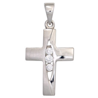 Anhänger "Kreuz" 925 Silber/teilmatt mit 3 Zirkonia weiß