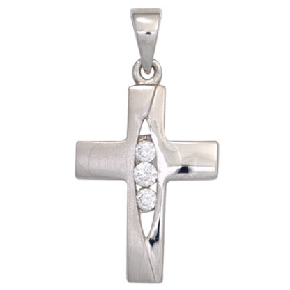 Anhänger "Kreuz" 925 Silber/teilmatt mit 3 Zirkonia weiß