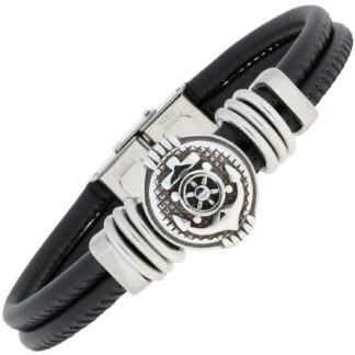 Armband "Anker" Leder schwarz und Edelstahl 23 cm