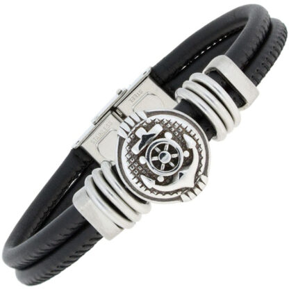 Armband "Anker" Leder schwarz und Edelstahl 23 cm