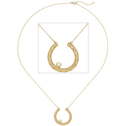 Collier mit Kreis-Anhänger offen 750 Gelbgold mit Brillant