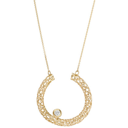 Collier mit Kreis-Anhänger offen 750 Gelbgold mit Brillant – Bild 5